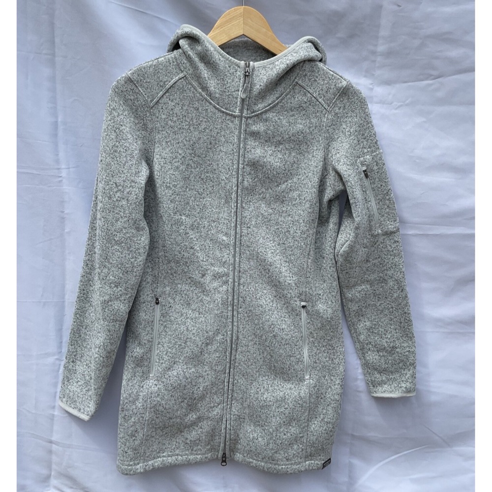 LL Bean Sweater Fleece Coat Full Zip Hooded Jacket Long Heather Gray Women's Xs